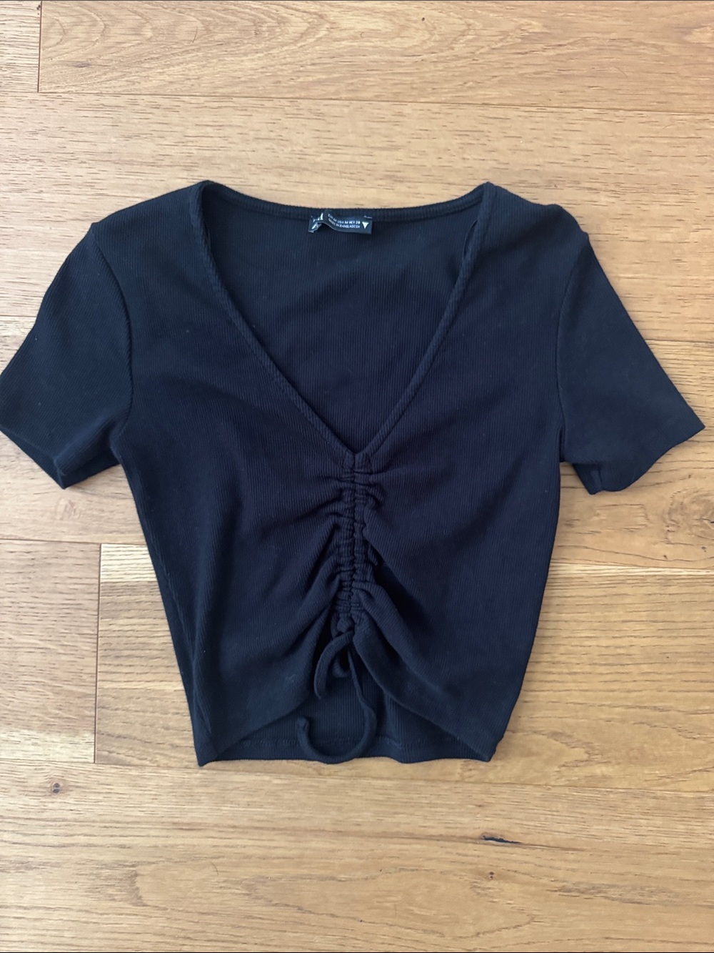 Zara Black Ruched V-Neck Crop Top